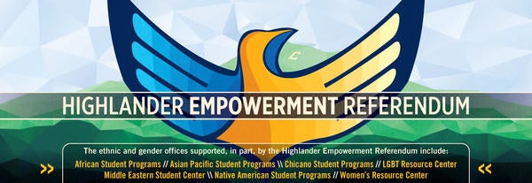 Highlander Empowerment Referendum promo with two hands that make the shape of a bird