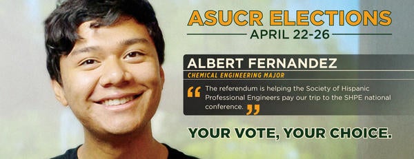 UCR student Albert Fernandez thanks HESSR for helping to fund the Society of Hispanic Professional Engineers trip