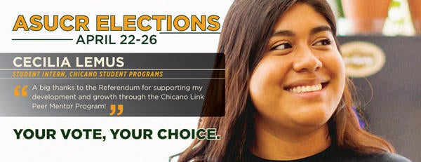 UCR student Cecilia Lemus thanks HESSR for supporting her development through the Chicano Link Peer Mentor Program