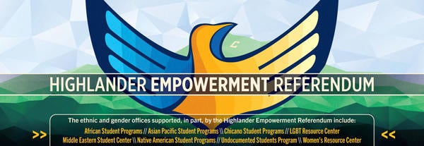 A promotion noting the ethnic and gender offices supported by the Highlander Empowerment Referendum